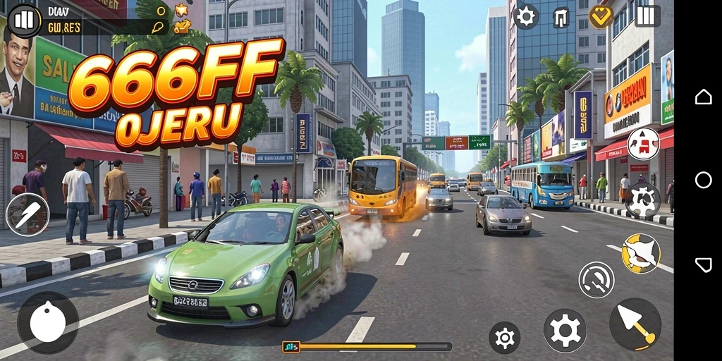 Gameplay balapan mendebarkan di 666FF dengan berbagai mobil dan trek.