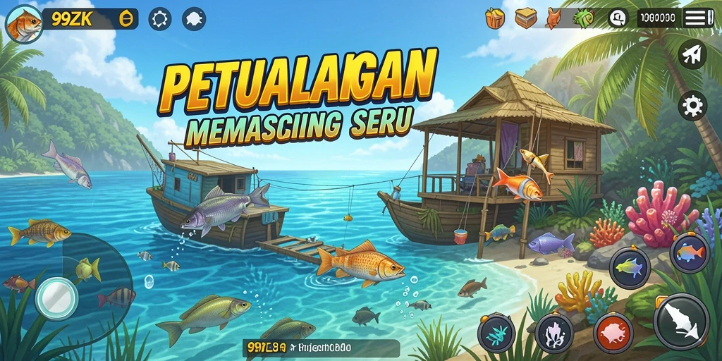 Screenshot gameplay 99ZK menampilkan aksi memancing yang seru.
