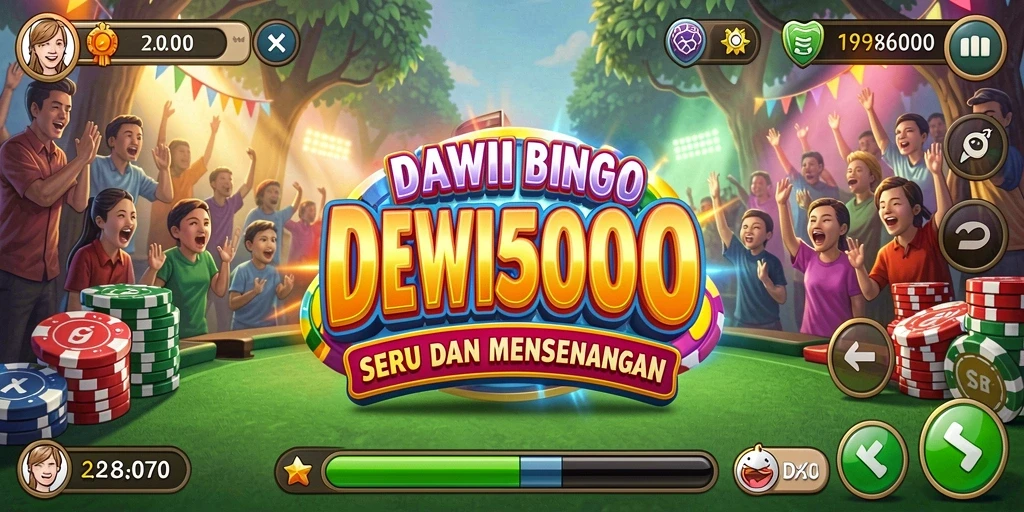 Screenshot DEWI5000 menunjukkan gameplay Bingo yang seru dan interaktif.
