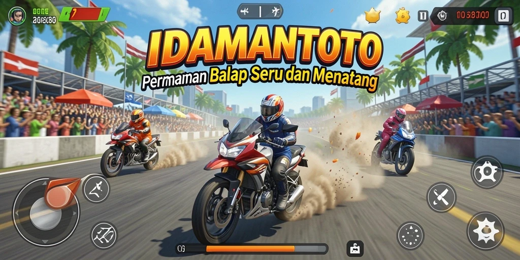 Tampilan gameplay menarik dari <strong>IDAMANTOTO</strong> saat balapan di lintasan yang menantang.