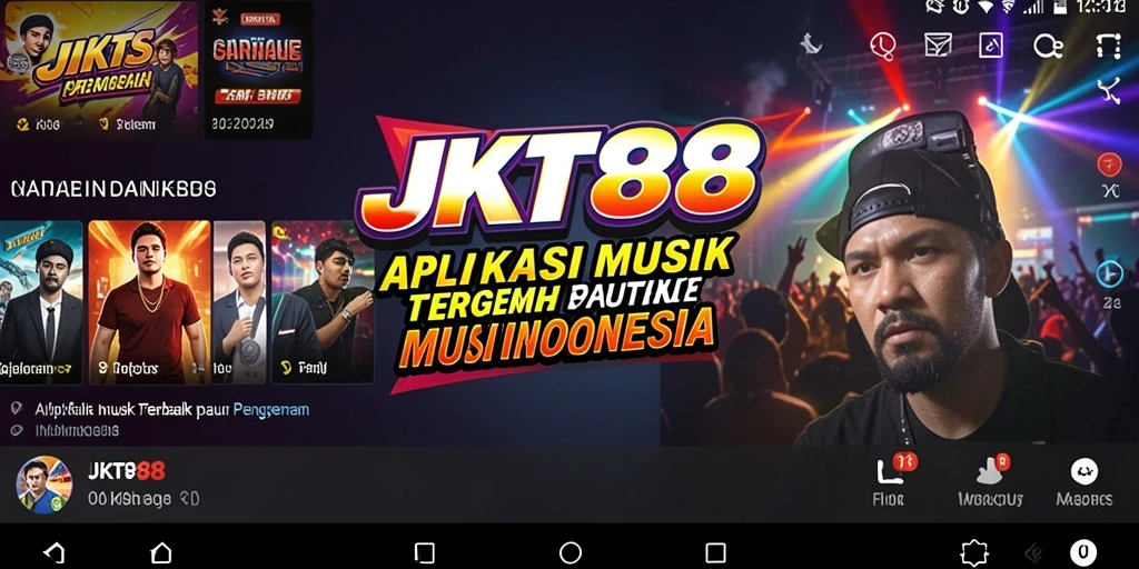 Screenshot JKT88 menunjukkan antarmuka aplikasi Musik yang interaktif dan menarik.
