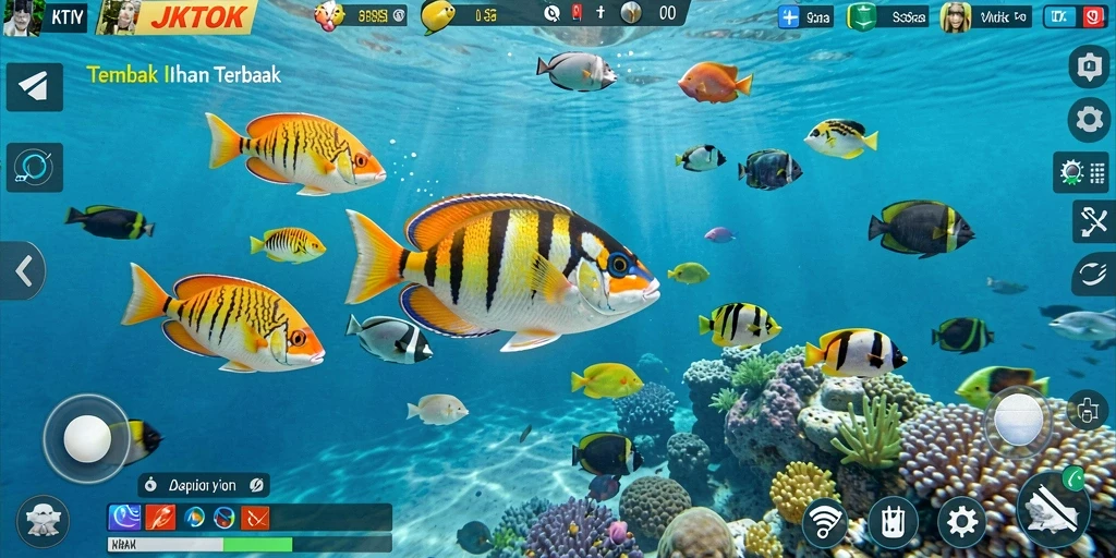 Tampilan gameplay menarik dari JKTOK dengan banyak ikan yang dapat ditembak.