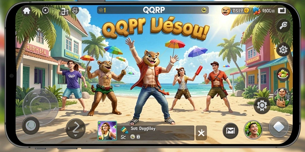 Tampilan gameplay QQRP dengan berbagai interaksi karakter dalam dunia simulasi.
