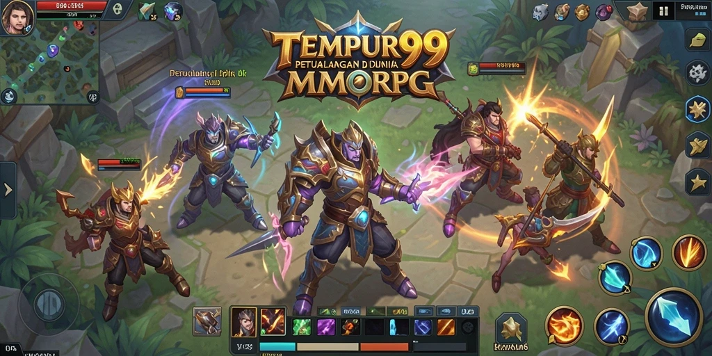 Screenshot TEMPUR99 menunjukkan pemain dalam pertempuran seru di dunia MMORPG.